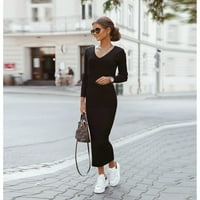 Ženske haljine Datum V-izrez Dužina gležnja dugih rukava Patchwork Black Maxi haljine XL