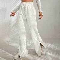Corduroy duge hlače za žene elastične visoke strukske pantalone za noge Ležerne prilike, Dukset, bijela