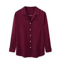 Košulje za muškarce odricanje s dugim rukavima Jednobojna košulja Džepne dnevne bluze Vino XL