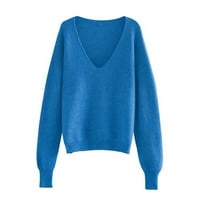 Dugi pulover džemperi za žene Ženske žrebove od lagane pulover Dressy preveliki plavi 2xl