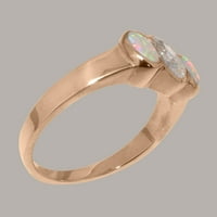 Britanci napravio 9k ružični zlatni prsten sa kubnim cirkonijom i prirodnim Opal ženskim godišnjicom - Opcije veličine - Veličina 11.25