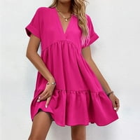 Ženska haljina V izrez Solid Color Ruffle Plus Veličina Sweet ženke Slatka ulična odjeća Trendy Comfy