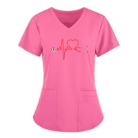 Ženski kratki rukav V-izrez V-izrez sestrinske radne uniforme T-majice ljubičasta majica ljubičasta