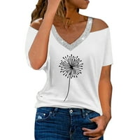 Majice za žene Ljeto V-izrez sa ramena DANDELION FLORAL PRINT SHORTEVE majica TOP bluza TOP BluZA