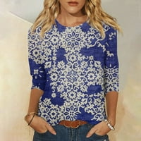 BAZYREY Ljetne bluze za žene okrugli vrat, carinje, kafetni ležerni kasuta, plavi 3xl