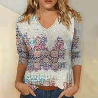Cleance Women Trendy Print Tuc Tuc Bluza Rukovanje V-izrez Loove pulover udobni meki vrhovi sive s