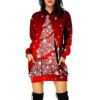 Dukseri za žene Božićni tiskani pulover s dugim rukavima, modni modni duljine džepovi vrhunskog mekanog