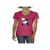 Ženska majica s kratkim rukavima V-izrez - ples panda