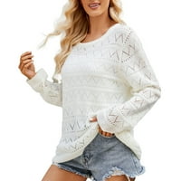 Čvrsti džemperi za ženske okrugle vrat dugih rukava pletene tunike na vrhu Ležerne prilike labavi pulover