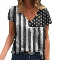 Dan nezavisnosti za žene ispisuju dnevne ljetne košulje za ženske V izrezom na vrhu američkog 4. jula Ispis bluza kratkih rukava majica Ležerne prilike