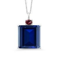 Gem Stone King 17. CT Blue Created Stvorio Sapphire Red Rhodolite Garnet Srebrni privjesak
