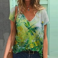 Lopecy-Sta bluze za žene Dressy Ležerne prilike za čišćenje prodaje Predstojeća modna žena V-izrez kratka rukava majica Majica Ljetni ispis Loose Green Green