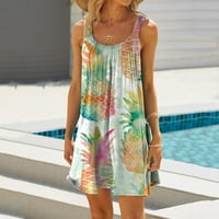 GDFUN Ženska modna ljetna plaža Ležerne prilike Print bez rukava Slatka mini ovjesa ženske haljine