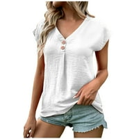 Bijela bluza za žene Ženske bluze Modni ženski ljetni V-izrez Čvrsti kratkih rukava Top bluza Materinske bluze, bijeli, m