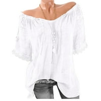 Hanas vrhovi ženske modne ležerne ljeto izdubljene prozirne majice s jednom linijom u obliku pune boje u obliku kratkih rukava Top Bijeli XL