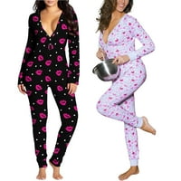 PUDCOOCO ženske spavaće romper s dugim rukavima V-izrez labavi usana pidžama