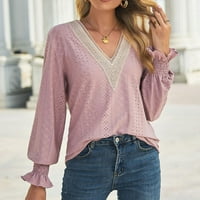 Voncos žene dugih rukava bluza majica - klirens casual pad i zimska moda V izrez čipkane bluze za žene prerušiti ružičaste veličine l