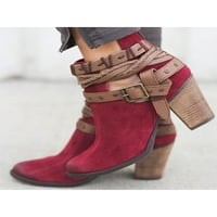 Daeful Womens gležnjače napetane cipele za gležnjeve Zvanične vintage čizme Žene rade proklizavajuće prozračne zimske cipele za zimske cipele Blok potpetice bootie crvene 5,5