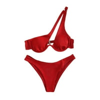 Francuska Dimple Ženska zasebnu seksi bikini Solid Boja jedno-ramena čelični nosač kupaći kostim crveni