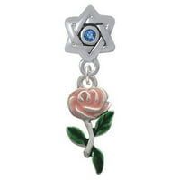 Ružičasta ruža - zvijezda Davida sa plavim kristalnim šarm perli