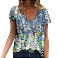 Ženski cvjetni vrhovi tiska s kratkim rukavima V bluza za bluzu za vrat ljetne casual udobne grafičke