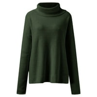 Džemper za žene casual pletene labav dugi rukav pulover pune boje visoki džemper s visokim vratom crni_