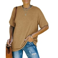 Ženski ljetni okrugli vrat kratki rukav, puna boja labava majica