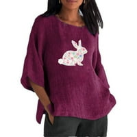 Ženske sretne uskrsne majice slatka zeko grafički tinejdžerke okrugli vrat na vrhu pulover na pola rukava