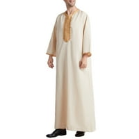 Elaililye Fashion božićna majica za muškarce Frug izrez čvrste košulje musliman ogrtač vez dugih rukava