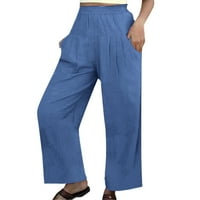 Široke pantalone za noge za ženske ležerne ljetne čvrste elastične struke udobne pantalone sa džepovima