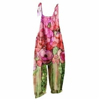 Cuoff Toucsuits za žene Modni ljetni slatki labavi povremeni print Retro Strappy Joper Hot Pink XL
