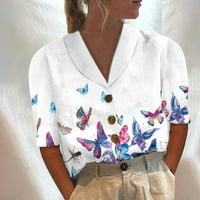 Qilakog Žene Ljeto Ležerne prilike Dugme Labavi print v izrez kratkih rukava, dame Lounge Radno uniforma
