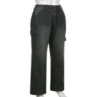 Dobingbub Harajuku Cargo Traperice High Squik široke noge Baggy traper hlače 90-ih Vintage Ženski džepovi