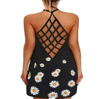 Žene Ljeto Plaže Ležerne haljine Loose Fit Sexy Back Hollow Sendress Deep U izrez Print Haljine bez