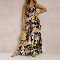 Qolati ženske ljetne haljine Boho haljine Elegantne cvjetne tiskane špagete plaže Long Maxi haljina