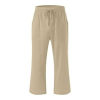 Ljetne kapri hlače za žene pamučne posteljine čvrste boje Capris slabe elastične struke casual širokim