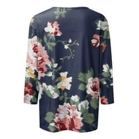 Navy rukave Boho majice za žene plus veličine tiskane slatke ženske poslovne ležerne odjeće cvjetni