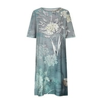 Dianli Women Ljeto Odborni labavi Ležerni cvjetni print plus veličina haljina kratkih rukava Crw Crt