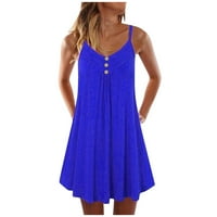 Ljetne haljine za žene mini a-linijski temperament bez rukava Halter Party Solid haljina plavi xxxl