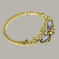 Britanska napravljena 10k žuto zlato prirodni dijamant i tanzanit Ženski Obećani prsten - Opcije veličine