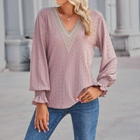 Ketyyh-CHN ružičaste majice za žene plus veličine za žene dugih rukava Ležerne prilike podijeljene majice
