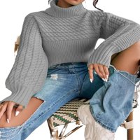 Ležerni obični puloveri sa visokim vratom, dugih rukava sive žene džempere