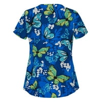 Ženski vrhovi okrugli dekolte grafički otisci bluze modne žene majice kratki rukav ljetni tunik tee plavi 2xl