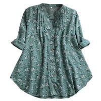 Ženska majica cvjetni tisak vrhovi gumb dolje bluza loungewear kardigan dugi rukavi majica zelena 5xl