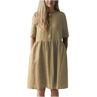 Uublik Women Ljeto Ležerne prilike pamučne posteljine haljina s kratkim rukavima od kratkih rukava