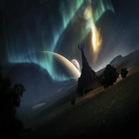 Aurora Borealis na maštovitoj plasteru nalik na Zemlji