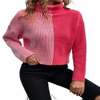 Ležerni prugasti puloveri sa visokim vratom dugih rukava ružičaste žene