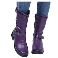 Retro ženski patentni patentni potpetica s pune boje srednjih čizama Okrugle cipele za cipele, ljubičasta