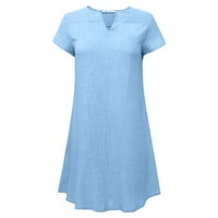 Plus veličina haljina za žene Ljeto V-izrez kratki rukav Srednja haljina casual čvrsta labava pamučna i posteljina haljina