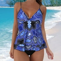 Žene kupaćih kostima Visoko struk Split Konzervativni ženski kupaći odijela plus veličine Tankini plava